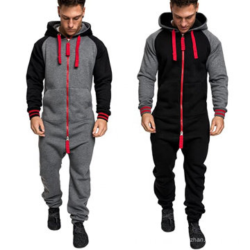 2021 Oversized  Autumn New Large Size Stitching Hooded Pocket Design Zipper Fashion Men's Jumpsuit